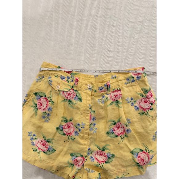Lauren Ralph Lauren High Rise Shorts Yellow Floral Linen Women's ~24.5" Cottage - Picture 8 of 12